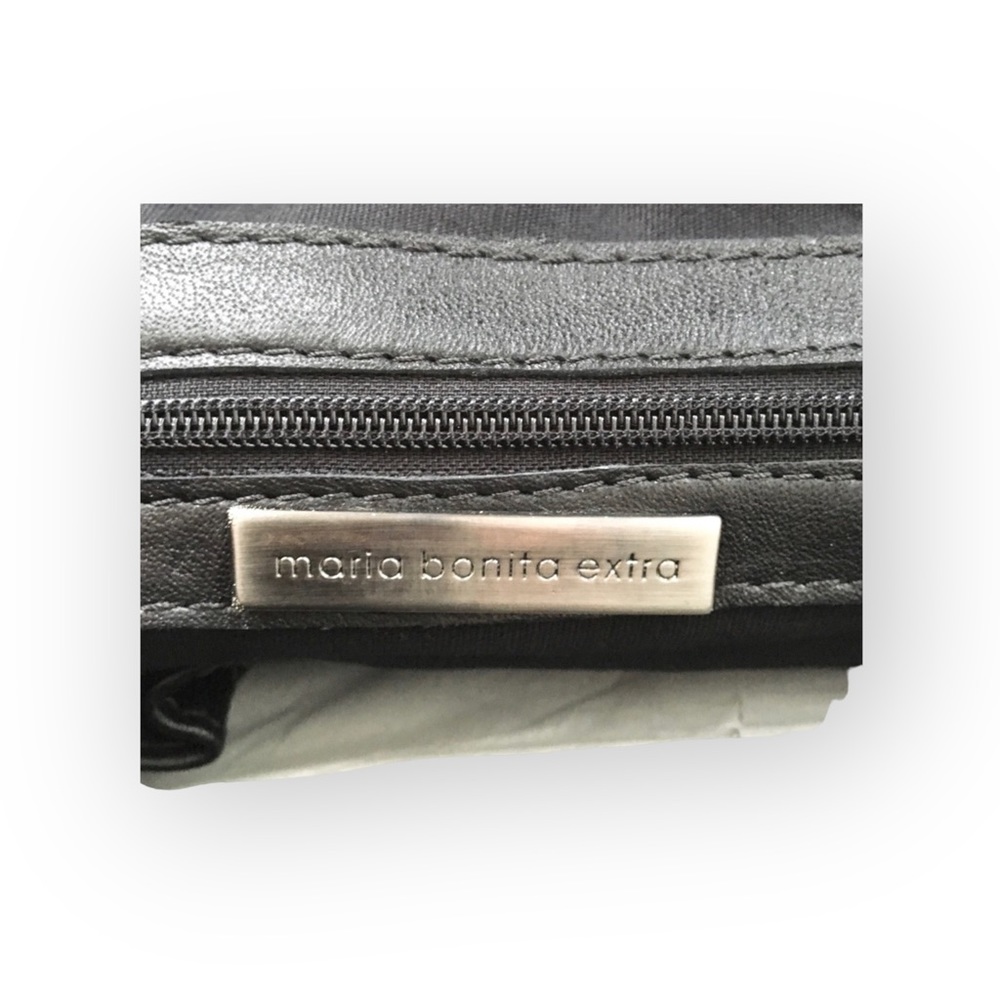 new Maria Bonita Extra ༄ Zip Pockets Leather Travel Bag ༄ Black Metallic Sheen - Picture 9 of 16